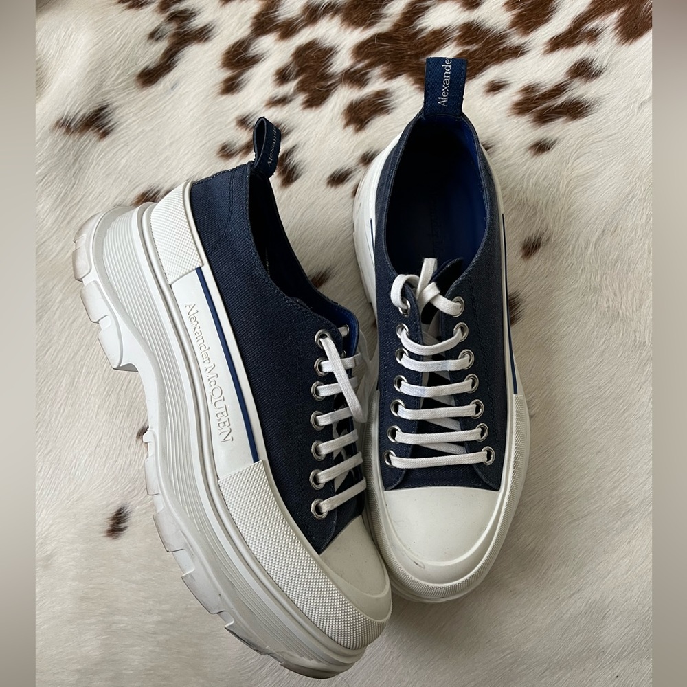 Alexander McQueen Men's Tread Slick Two-Tone Fabric Sneakers Size EU 42, Denim
